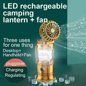 Rechargeable Solar Fan Lamp Portable Camping LED Light