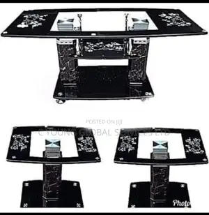 Set of Glass Table With 2 Side Stool