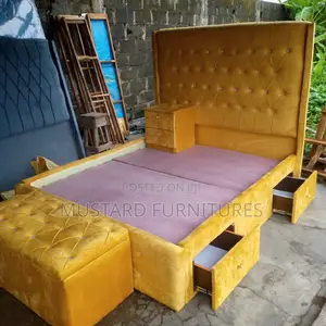Quality High Back Rest Padded Bedframe With Bedside Drawers.