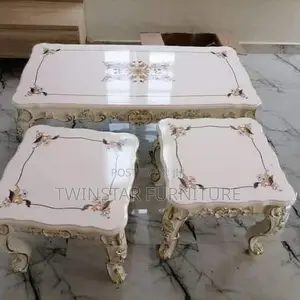 Modern Royal Wooden Top Centre Table With 2 Side Stools