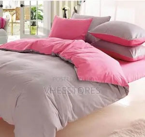 Plain Cotton Bedsheet, Pillowcases And Duvet. Ash And Pink