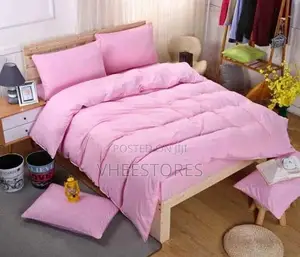 Plain Colour Bedsheet With Pillowcases And Duvet. Pink