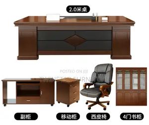 Modern Executive Office Table Chair Bookshelve