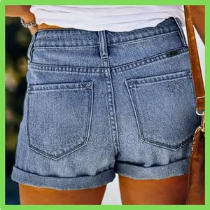 Sexy Stretch Cuffs Women's Shredded Slim Shorts Jeans - Blue