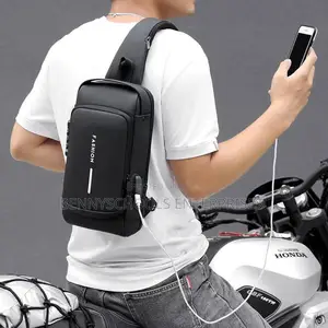 Leather Fashion Chest Bag With USB and Anti Theft Zip Lock