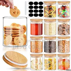 12pcs Set Glass Storage Jar With Lid, Pen Stickers Spices