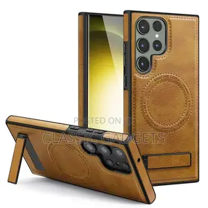 Slim Leather Magsafe Case With Stand for Samsung S24 Ultra