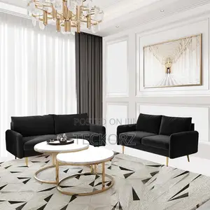 Velvet Square Arm Sofa Set With 2pcs Coffee Table