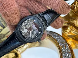 Original PATEK PHILIPPE Mechanical Skeleton Black Leather