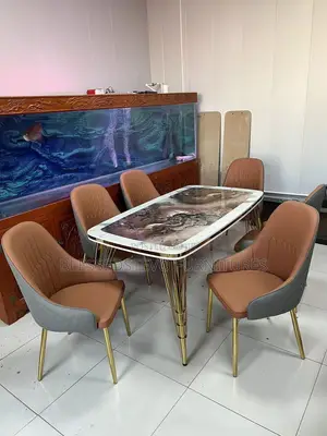 Marble Dining Table With 6 Chair Ash Color Chair