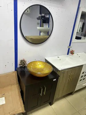 Black With Gold Cabinet Basin With Mirror