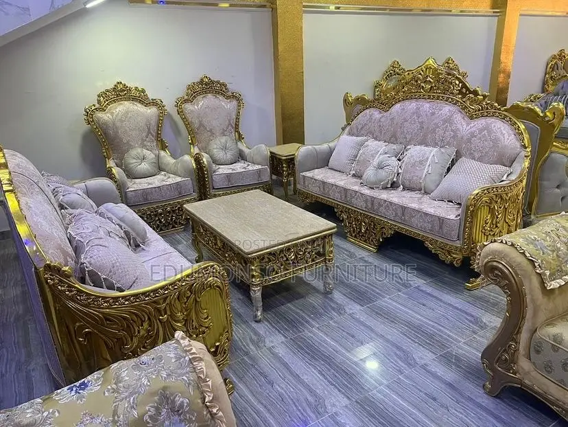 Luxurious Royal Sofa + Center Table + 2 Stools