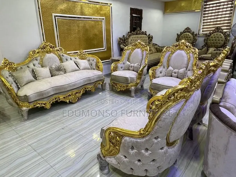 Luxurious Royal Sofa + Center Table + 2 Stools