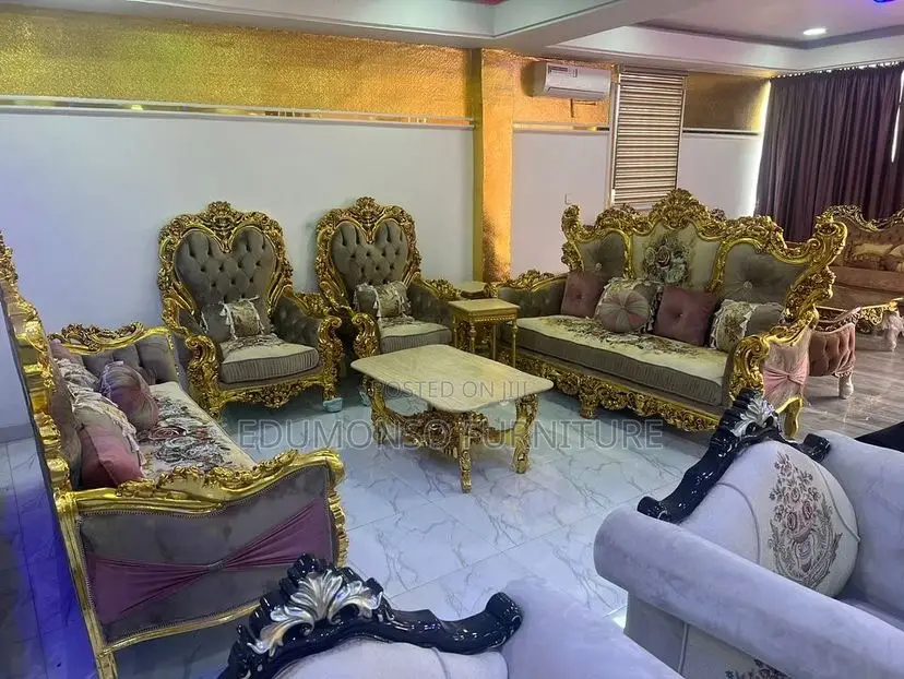 Luxurious Royal Sofa + Center Table + 2 Stools