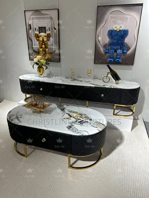 Quality Marble Top Tv Console and Center Table Set