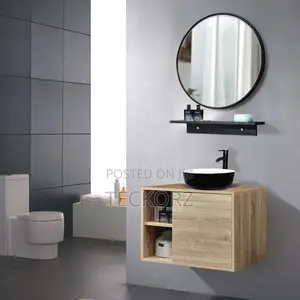 Round Bathroom Vanity Mirror and Floating Shelve