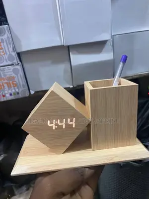 Wooden Led Digital Time Display Clock With Pen Holder