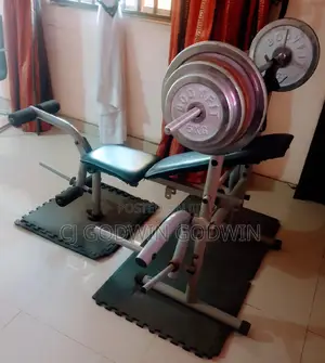 Bench, Weights, Crossbar and 75kg Barbells