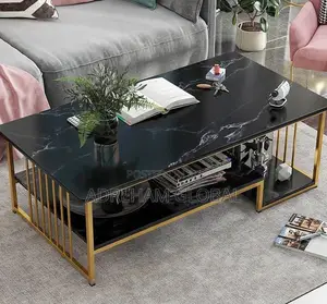 Nordic Double Layer Center Table, White With Gold, 120cm