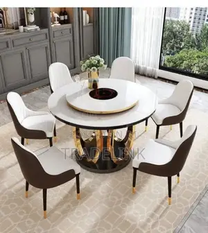 6 Sitter White Marble Round Dining Table