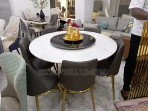 6 Seaters Marble Golden Dining Table.