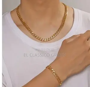 Gold Cuban Necklace and Hand Chain for Sale