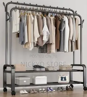 Premium Double Rail Garment Rack With Storage Shelves
