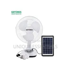 12" Rechargeable Fan With Dc Bulbs+ Solar Panel+Usb Output