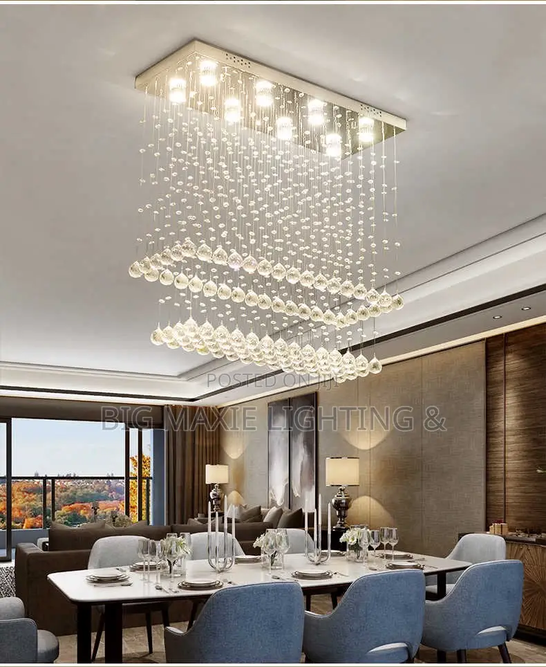 Modern Luxury Rectangular Crystal Raindrop Chandelier