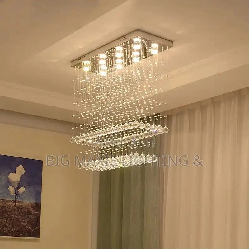 Modern Luxury Rectangular Crystal Raindrop Chandelier