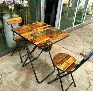 Foldable Vintage Designed Strong Quality Table With 2 Chairs