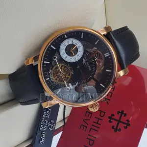 Original PATEK PHILIPPE Chronograph Black Leather Watch