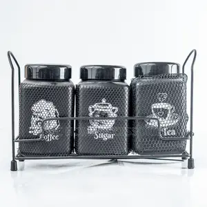 Selka 3pc Black Canister With Stand