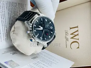 Original IWC Schaffhausen Chronograph Black Leather Watch