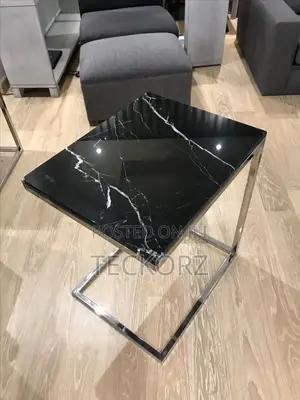 Silver Side Table With Black Marble Top