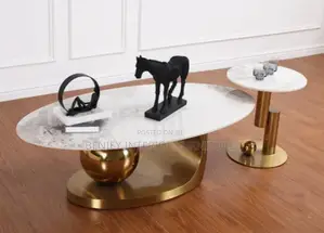 Modern Gold Center / Coffee Table With Marble Top