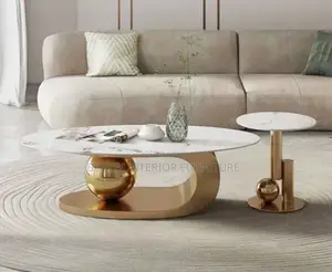 Modern Gold Center / Coffee Table With Marble Top