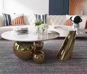 Modern Gold Center Table With Marble Top