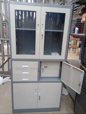 Metal Bookshelf Cabinet With Drawers Shelves and Safe