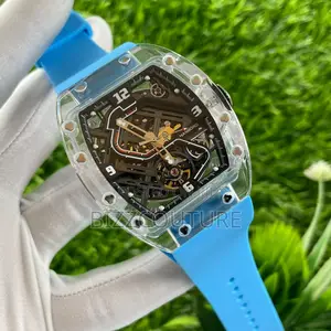 Original Hanboro Mechanical Skeletal Blue Rubber Strap Watch