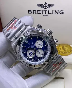 Original BREITLING Chronograph Blue Dail Silver Chain Watch