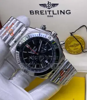 Original BREITLING Chronograph Black Dail Silver Chain Watch