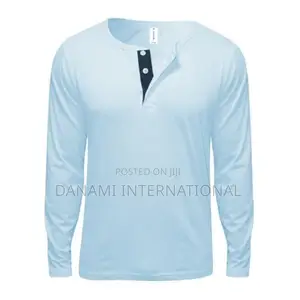 Danami Button Designed Long Sleeve T-Shirt- Light/Sky Blue