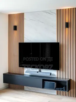 Slated TV Wall Console With TV Cabinets