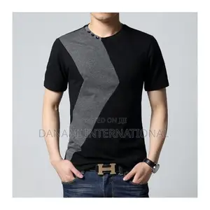 Danami Button Designed Black Contrast Round Neck T-Shir