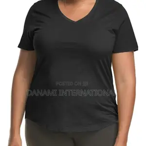 Danami Plus Size Women’S Plain v Neck T Shirt- Black