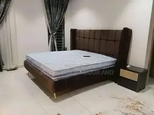 Textured Padded Bed With Gold Legs and Bedside Drawer Frame