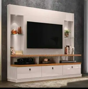 Hq Tv Panel and Console With Lights and Glass Shelves