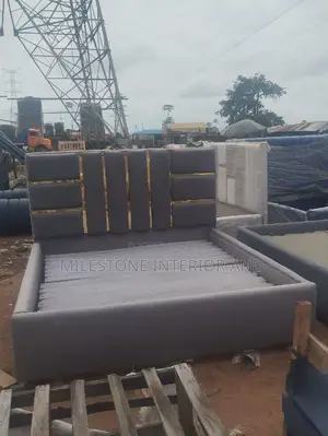 High Quality Padded Bedframe With Gold Edging Stripe Design
