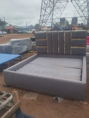 High Quality Padded Bedframe With Gold Edging Stripe Design